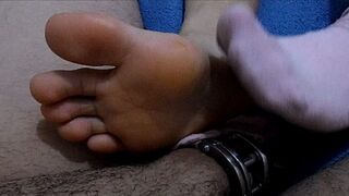 Locktober Part. 4 Femdom wife feet massaged by sissy husband in chastity. Feet soles and socks