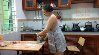 Ravioli Time! Naked Cooking. Regina Noir, a nudist cook at nudist hotel resort. Nude maid. Naked housewife. Teaser