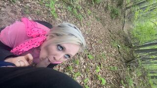 shy paranoid blonde sucks dick public on our evening walking trail in the woods