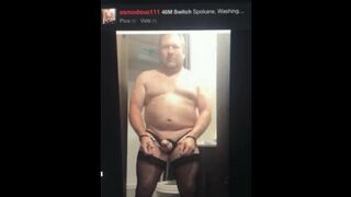 Brandon hegsteds fetlife pic  wearing thigh highs handcuffs and panties