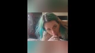 Blue haired MILF takes full load!