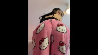 Pretty brunette Arab bouncing big fat ass in hello kitty pajamas