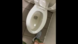 RT Running through public to dirty restroom bladder shy weak stream piss seat floor STAY UNTIL END